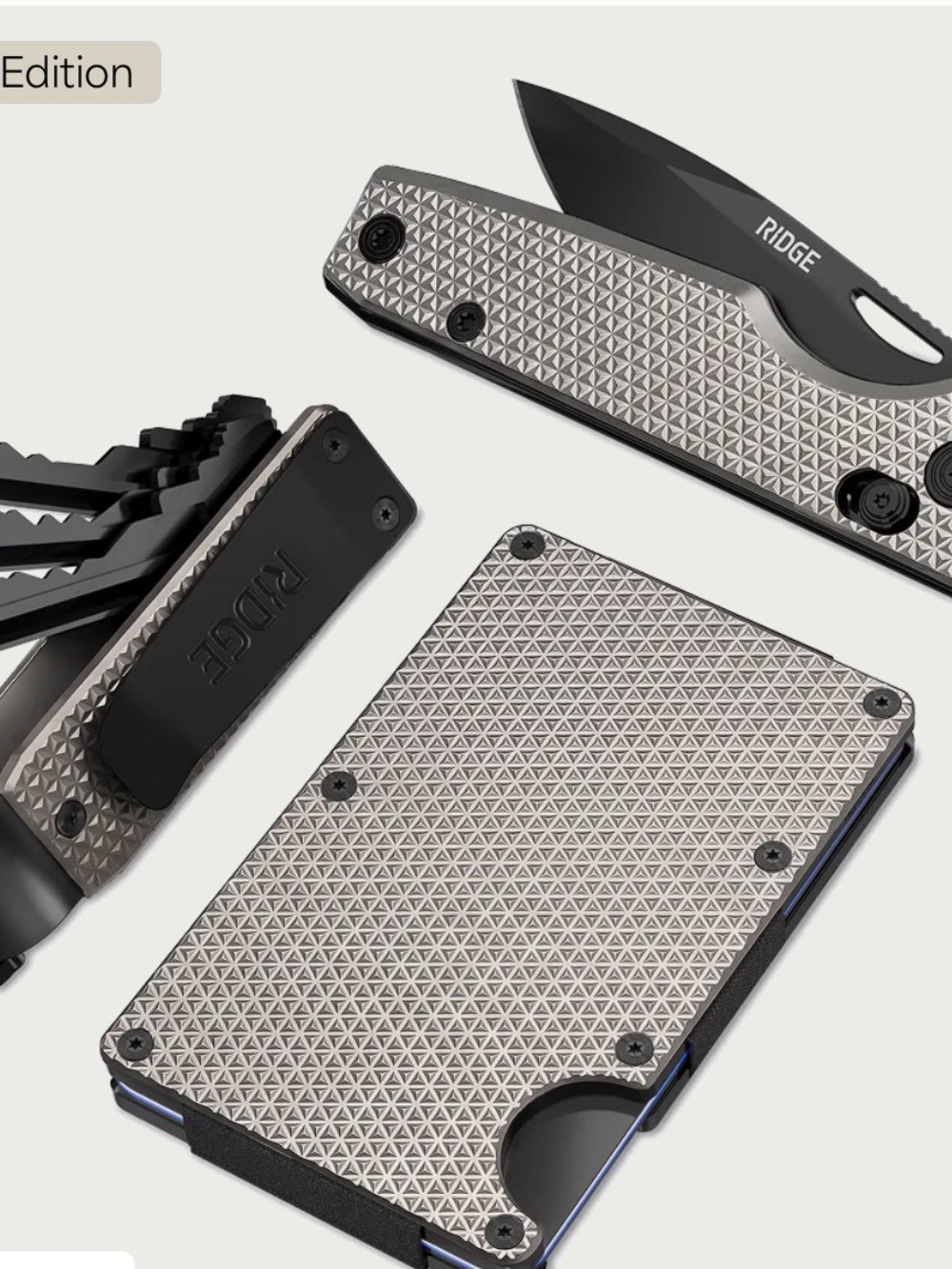 RIDGE WALLET | GUILLOCHE’ TITANIUM w/TRACKER CARD & COIN TRAY (FREEDOM BUNDLE)